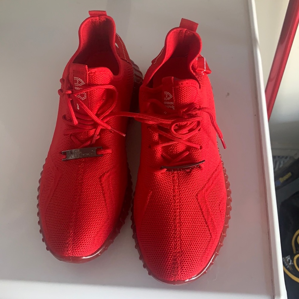 Men’s Red “Air Jump” worn fabric athletic shoe